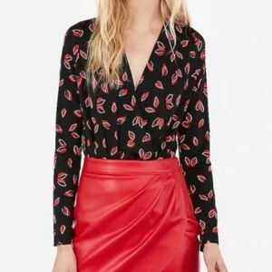 Express women Petal Printed Surplice
Thong Bodysuit Size Small